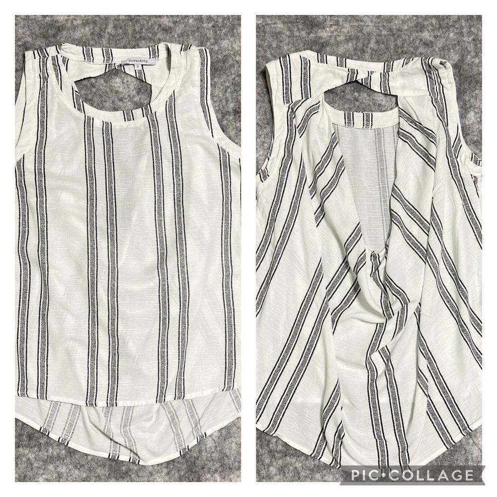 Olivaceous Shirt Womens S Cutout Sleeveless Tank Top White Stripe Rayon High Low
